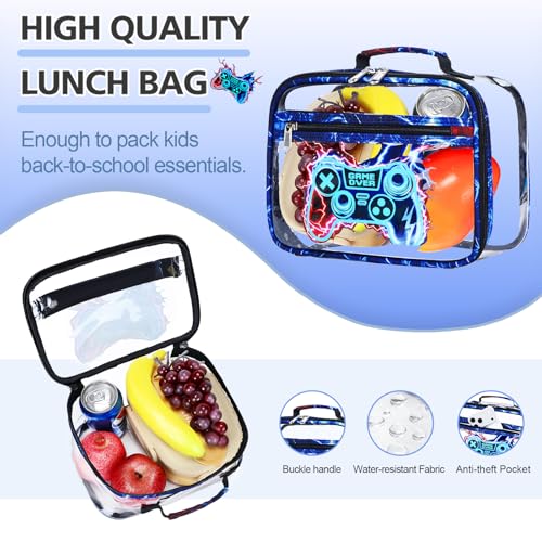 DIGOBAY 3PCS Cool Luminous Clear Backpack for Boys Kids, Gamer Clear Bookbag for School, See Through PVC Transparent Backpacks with Lunch Bag Pencil Case, Backpack Heavy Duty for School Stadium - color: Red-blue Lightning