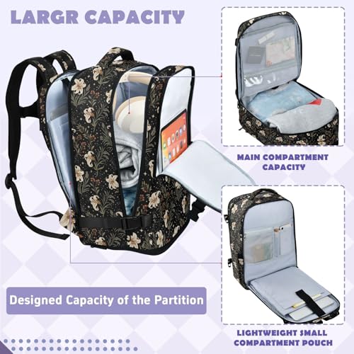 Travel Backpack with Shoe Compartment, 20L Large Capacity Laptop Backpack for Men Women, Vintage Beige Flowers Daypack for Traveling Hiking Carry On