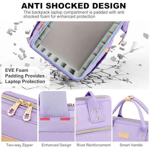 AIJIEKE Lunch Backpack for Women, 15.6 Inch Laptop Backpack with Detachable Insulated Cooler Lunch Box, 2-in-1 Water Resistant Work Computer Bag for Nurse Teacher College Commute, Purple - color: Purple