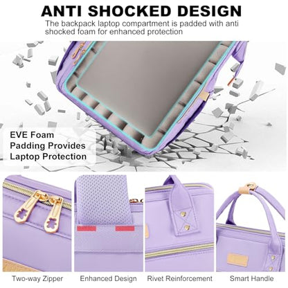 AIJIEKE Lunch Backpack for Women, 15.6 Inch Laptop Backpack with Detachable Insulated Cooler Lunch Box, 2-in-1 Water Resistant Work Computer Bag for Nurse Teacher College Commute, Purple - color: Purple