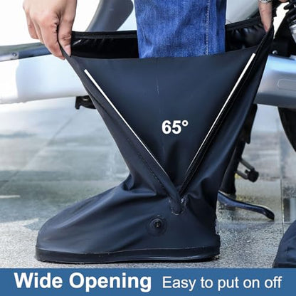 Waterproof Shoe Covers, Reusable & Foldable Rain Boot Shoe Cover with Zipper, Non-Slip, Reflector, Men Women Rain Gear, Black - size: Medium