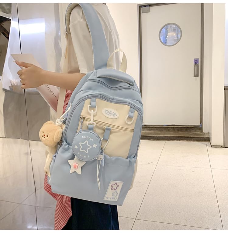 Coquette College Backpack Y2K Kawaii Preppy Large Laptop Bookbag Casual Aesthetic Fashion Travel Daypack for Women (Blue) - color: Blue