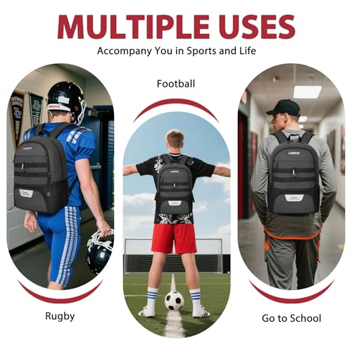 LARIPOP Soccer Backpack with Ball Holder & Shoe Compartment Large Capacity Sports Bag for Training - color: Dark Grey