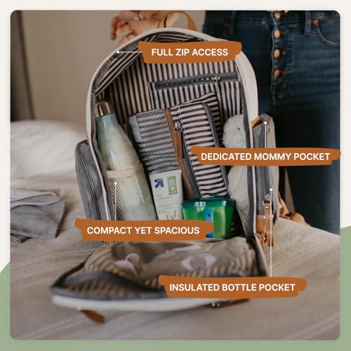 Parker Baby Diaper Backpack - Full Zip Diaper Bag with Insulated Pockets - Cream - color: Cream