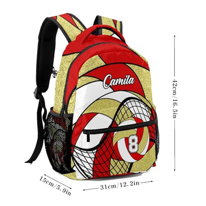Volleyball Red Gold School Backpack Waterproof Shoulder Bag for Sport Training Competition Gift - color: Volleyball Red Gold