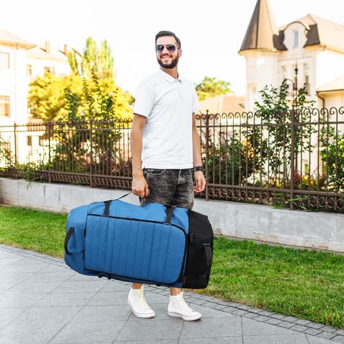 29" 86L Foldable Wheeled Duffle Bag, Waterproof Travel Rolling Backpack with Quilted Bottom, Blue - color: Blue