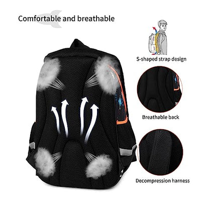 Cusangel Backpack for Boys Girls School Bookbags,Kindergarten Elementary Middle School Lightweight Waterproof Multifunctional Large Capacity for Backpack (16 inch Space Fun Prints) - color: Black Space 16in