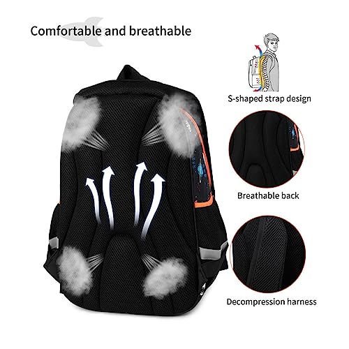Cusangel Backpack for Boys Girls School Bookbags,Kindergarten Elementary Middle School Lightweight Waterproof Multifunctional Large Capacity for Backpack (16 inch Space Fun Prints) - color: Black Space 16in