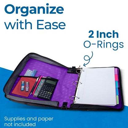Case-it School Zipper Binder | 2" O-Rings | 350-Sheet | LT-007 Deep Purple - color: Purple/White, size: 1 Pack