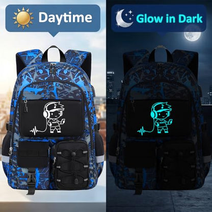 School Backpack for Boys - Gamer Boys Backpacks for Kids Teens Elementary Middle High School,18″ Large Capacity Students Bookbag with Usb Charging Port - color: People-only