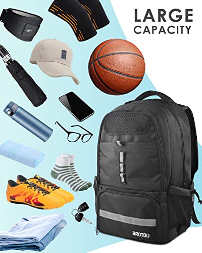 BROTOU Basketball Backpack, Large Basketball Bag with Shoes and Ball Compartment, Soccer Backpacks for Basketball/Volleyball - color: Black