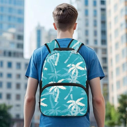 Lightweight Backpack for Teen Girls & Boys - School Bag Fit 15.6 Inch Laptop Compartment, 2 Elastic Side Pockets & Front Pockets Organizer (17.3x12.2x5.9in) Coconut Tree Print Blue - color: Coconut Tree Print Blue