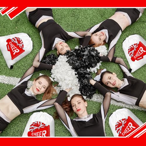 Kacctyen 24 Pcs Cheer Drawstring Backpack Cheer Team Gift Cheerleader Drawstring Gym String Bag Sports Party Favor(Red) - color: Red