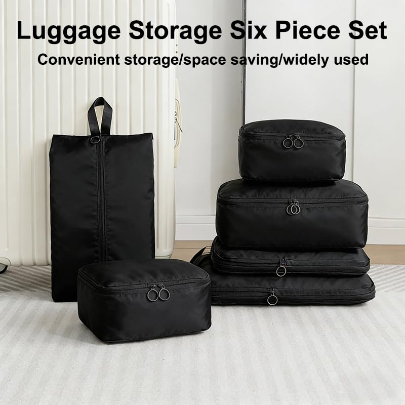 6 Set Packing Cubes Compression Bags for Travel, Waterproof Luggage Organizer, Travel Essentials for Cruise Vacation, Black - color: Black