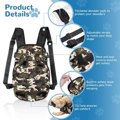 YUDODO Pet Dog Carrier Backpack Adjustable Dog Front Carrier, Legs Out Easy-Fit Dog Travel Backpack Carrier for Hiking Camping for Small Medium Dogs Cats and Rabbits (Small, Camouflage Green) - color: Camouflage green