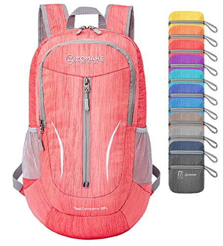 ZOMAKE 25L Ultra Lightweight Packable Backpack, Foldable Hiking Backpacks Water Resistant Small Folding Daypack for Travel(Red) - color: Red