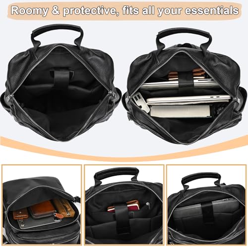 Genuine Leather 15.6 Inch Laptop Backpack for Men & Women, Business Commute Bag Daypack with Multi-Pockets for Travel Outdoor - color: Y80-17y-black