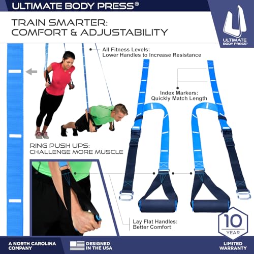 Ultimate Body Press XL Doorway Pull Up bar with Elevated bar & Adjustable Width - color: XL Doorway Pull Up Bar and Strap System