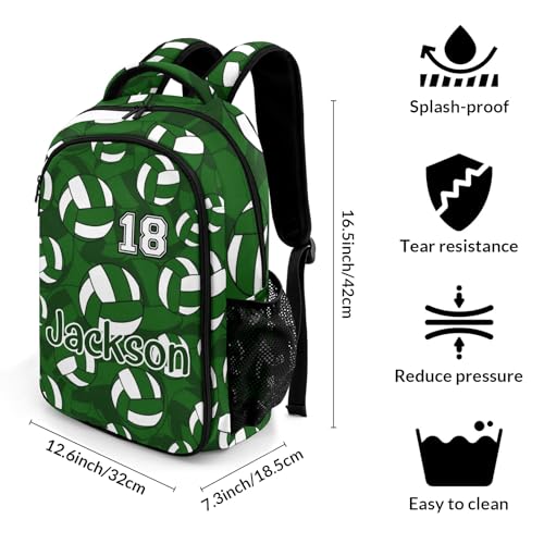 Dark Green Volleyball Pattern Shoulders Backpack Laptop Bag Bookbags Personalized Casual Daypack for Sports Birthday Holiday Party Gift - color: Dark Green Volleyball Pattern
