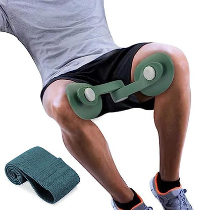 Pelvic Floor Exercise Device Available in 35 lb and 49 lb Resistance, Kegel and Inner Thigh Muscle Trainer, Home Workout Equipment for Postpartum Recovery, Women and Men, with Band - color: Dark Green