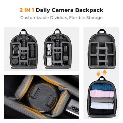 K&F CONCEPT Camera Backpack, Lightweight Camera Bag with Tripod Holder - color: 01-black