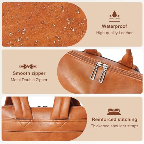 Shrrie Laptop Backpack for Women 15.6 inch,Travel Leather Backpack Purse Nurse Teacher Carry on Backpack Computer Bag,Professional Water-Resistant College Business Work Casual Daypack,Brown - color: Brown02