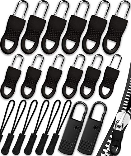 Zipper Pull, Universal Zipper Pull Replacement, Broken Replacement Zippers Pull (20 Pcs), Black Zippers Pull Handle for Jackets, Luggage, Backpacks, Purses, Boots, Pants, Tents, (3 Styles 4 Sizes) - color: Black Zipper Pull Kit