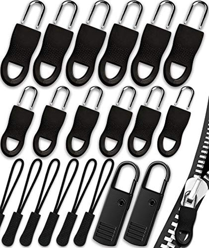 Zipper Pull, Universal Zipper Pull Replacement, Broken Replacement Zippers Pull (20 Pcs), Black Zippers Pull Handle for Jackets, Luggage, Backpacks, Purses, Boots, Pants, Tents, (3 Styles 4 Sizes) - color: Black Zipper Pull Kit