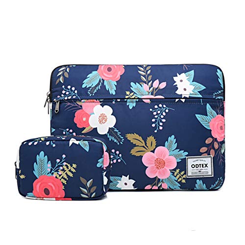 Laptop Sleeve Bag Water-Resistant Protective Case Bag Compatible with MacBook Pro/Air 13 inch and 13 inch-14 inch Dell HP Surface Book Chromebook Notebook - color: Navy Flower, size: 13 inch-14 inch