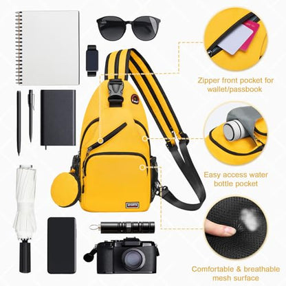 Convertible Sling Bag with Coin Pocket, 11" Tablet Crossbody Mini Backpack with Headphone Jack Casual Pack for Women Men Travel, Yellow - color: Yellow, size: Large