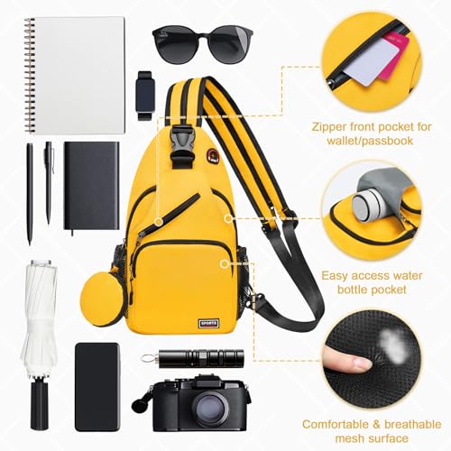 Convertible Sling Bag with Coin Pocket, 11" Tablet Crossbody Mini Backpack with Headphone Jack Casual Pack for Women Men Travel, Yellow - color: Yellow, size: Large