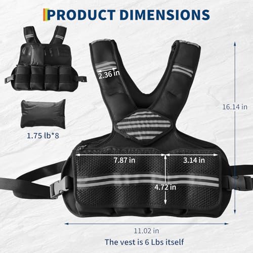 Adjustable Weighted Vest, Neoprene Weight Vest for Jogging,Walking, Running with Reflective Strips and Mesh Pockets - size: 4-20 LBS
