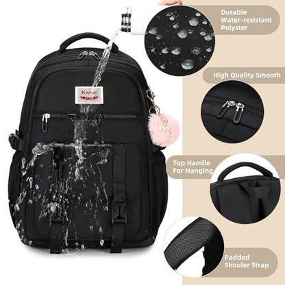 School Backpack for Teen Girls College Backpacks for Women Students Bookbag Large 15.6 Inch Laptop Bags Kids Kindergarten Elementary Middle School Bag Anti Theft Daypack Sport Travel Back Pack Black - color: Black