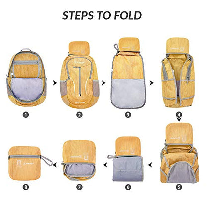 ZOMAKE 25L Ultra Lightweight Packable Backpack, Foldable Hiking Backpacks Water Resistant Small Folding Daypack for Travel(Muddy Yellow) - color: Muddy Yellow