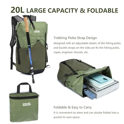 20l Hiking Backpack For Women&Men, Water Resistant Daypack Backpacks, Foldable & Packable Hiking Backpack, Lightweight Small Daypack For Travel Camping (Green) - color: Green