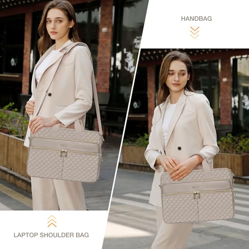 MOSISO 15-16 inch Laptop Bag, Laptop Briefcase Messenger Compatible with MacBook Pro 16/Air 15, HP, Dell, Lenovo, Square Quilted Computer Bag Work Office Business with 3 Pockets&Strap, Taupe Brown - color: Taupe Brown, size: 16 inch