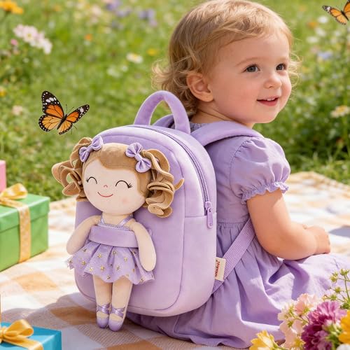 Gloveleya Toddler Backpack Baby Ballerina Girl Gifts Plush Curly Hair Ballet Backpack - White Purple 9 inches - color: A01 White Purple Backpack, size: 9 inches