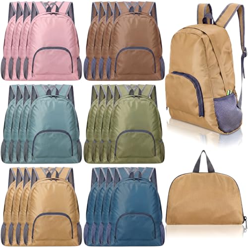 24 Pack Neutral 17 Inch Foldable Backpacks in Bulk Lightweight Classic Basic Book Bags Elementary Backpack for Travel Camp Donations - color: Neutral