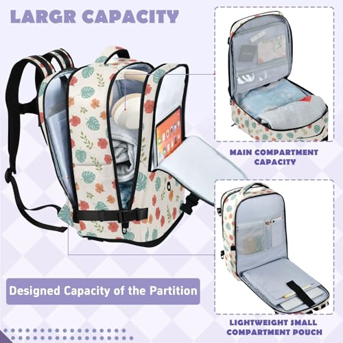Travel Backpack with Shoe Compartment, 20L Large Capacity Laptop Backpack for Men Women, Tropical Flowers Daypack for Traveling Hiking Carry On