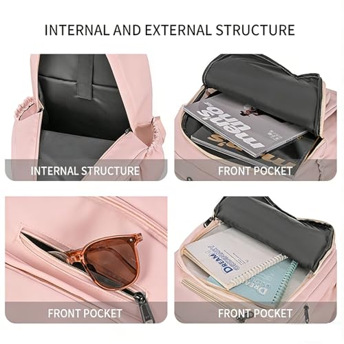 JARKJARD Cute School Backpack for Kids Teen Girls Aesthetic Lightweight Large Capacity Bookbag College Students School Bag Casual Travel Solid Color Daypack（Pink） - color: Pink