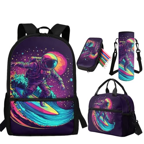 Astronaut Backpack for Boys Backpack with Lunch Box Water Bottle Holder and Pencil Case Pouch 4 in 1 Cute Backpacks for Boys Bookbag with Front Pocket Back to School Supplies - color: Astronaut