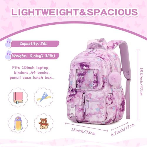 PIG PIG GIRL Kids Backpack for Girls School Bags for Middle School Students Book Bag for Elementary Primary Kawaii Ita Backpack, Purple Butterfly - color: Purple Butterfly
