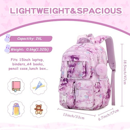 PIG PIG GIRL Kids Backpack for Girls School Bags for Middle School Students Book Bag for Elementary Primary Kawaii Ita Backpack, Purple Butterfly - color: Purple Butterfly