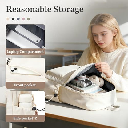 White Bookbags For Teen Girls Boys Waterproof College Backpack Middle School bags Lightweight Travel Rucksack Casual Daypack Laptop Backpacks For Men Women - color: A5-beige