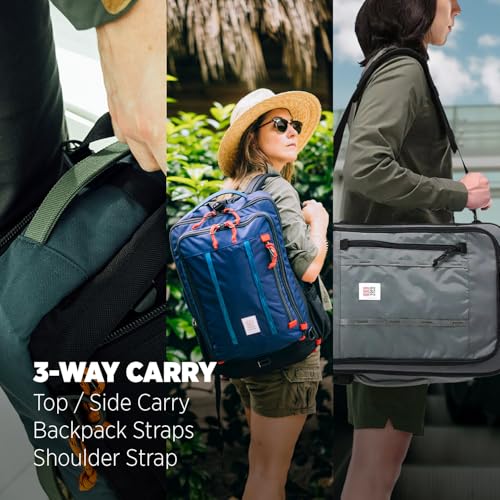 Topo Designs Global Travel Bag – 30L or 40L - Carry-On Compliant Most Airlines, Durable Travel Duffel Bag, Clam Shell Main Pocket, Laptop Sleeve, Backpack, Luggage (30L / Dark Denim/Burgundy) - color: Denim/Burgundy, size: 30L