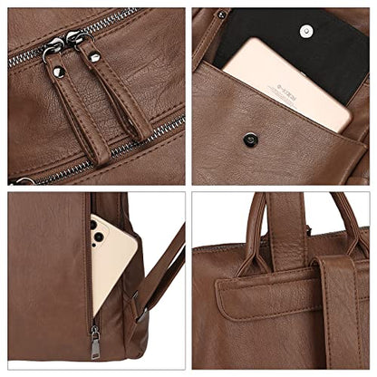 Uromee Backpack Purse for Women Vegan Leather Ladies Fashion Travel Shoulder Bag Convertible - color: 240 Brown