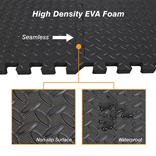 TCE AUPM001BK Interlocking Foam Mat Protective Exercise Workout Puzzle Floor Mat Tiles for Home Gym Equipment - 6 Pieces, 24 Square feet, Black - color: Black