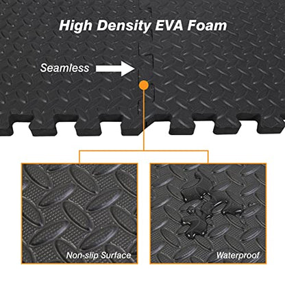 TCE AUPM001BK Interlocking Foam Mat Protective Exercise Workout Puzzle Floor Mat Tiles for Home Gym Equipment - 6 Pieces, 24 Square feet, Black - color: Black