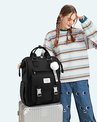 LOVEVOOK School Backpack for Student,15.6 Inch College Backpack, Light Weight Cute Bookbag for Girls, Waterproof Casual Daypack Laptop Backpack fits School Travel Casual（Black）