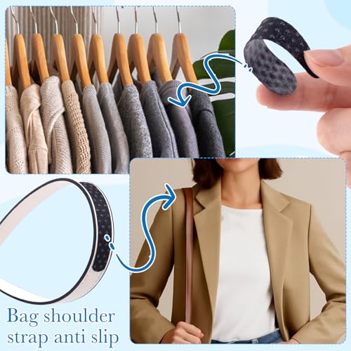 Incinkod 30 Pcs Non-Slip Shoulder Strap Grippers, Adhesive Silicone Strip Pads with Convex Dots, Anti-Falling Purse Gripper Holder Stickers Bag Strap Grip Tape for Tote Handbag Backpack - Black